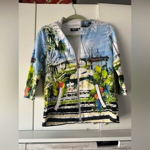 Onque Casual Tropical Beach Print Zip Jacket
